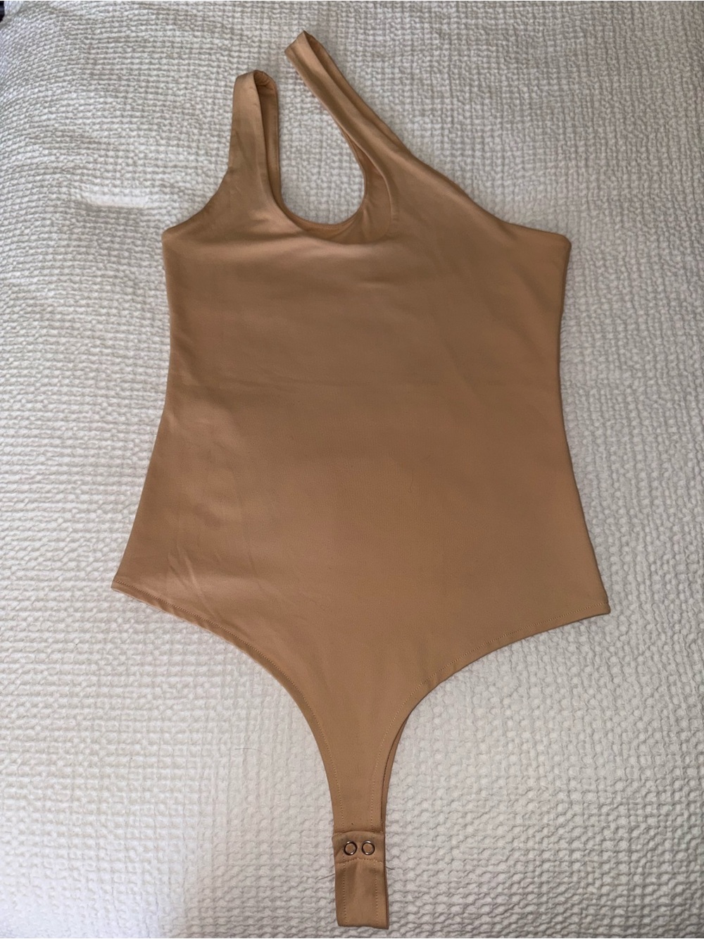 Asymmetrical One-Shoulder Bodysuit in Camel